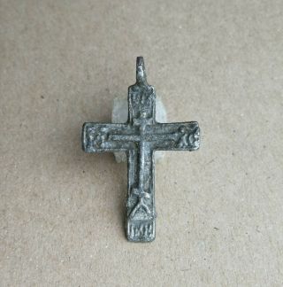 Unique 17th Century Orthodox " Old Believers " Silvered Bronze Cross With Psalm