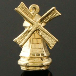 Realistic Solid 14k Yellow Gold,  3 Dimensional Windmill Estate Charm,  Pendant