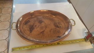 Large Oval Hammered Copper Serving Tray Platter Brass Handles 17x13 India
