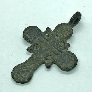 Byzantine Cross Artifact Late Medieval European Russian Orthodox Pendant Copper