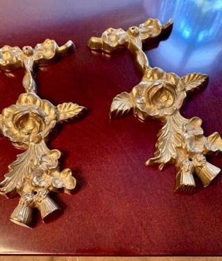 Set Of 2 Vintage Brass Roses Wall Decor.
