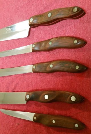 Vintage Cutco 3 Pc Knife Set 21 22 23 24 25 Brown Handles Wall Rack