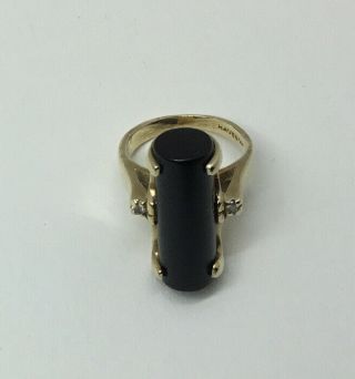 Vintage 14k Onyx & Diamond Ring - Yellow Gold,  Tubular Onyx,