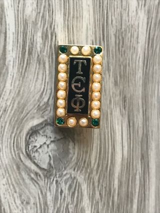 Tau Epsilon Phi Badge - 10k Gold Pearl Emerald Fraternity Tep Pin Greek Member