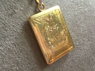 Antique 2 tone gold filled locket pendant unusual shape w etched floral design 3