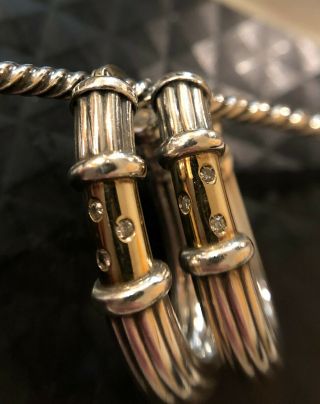 Flli Menegatti Sterling Silver 18k Gold Diamond Earrings Like Yurman Metro Hoops
