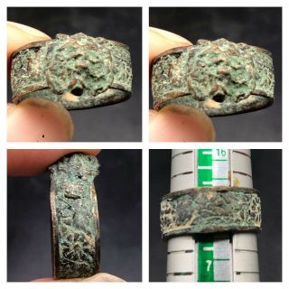 Beautifull Roman Bronze Lion Head Old Ring With Carviing