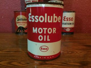 Vintage Esso Essolube Motor Oil Can 1947 Metal Full Sinclair Mobil Conoco Gulf