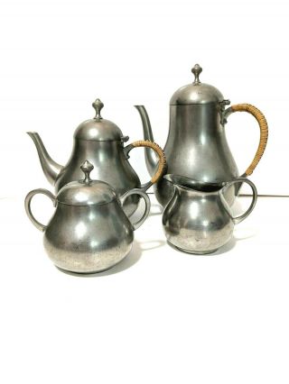 Royal Holland Pewter Daalderop Coffee Tea Pot Sugar Creamer Set Vintage