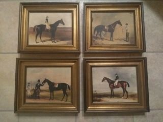 Horse Racing Art Vintage 1900s Style Framed Print Painting Set Of 4