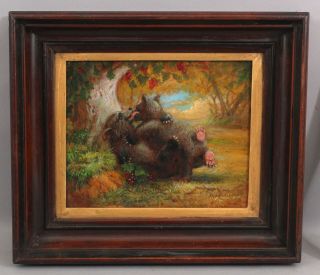 Anthony Barham Oil Painting,  Brown Bears Berry Tree Landscape Bear Hug