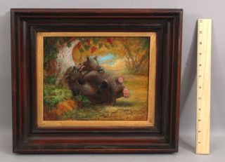 ANTHONY BARHAM Oil Painting,  Brown Bears Berry Tree Landscape BEAR HUG 2