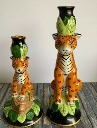 Vintage Ceramic Cheetah Candle Stick Holder Set Style Home Decor Christmas Gift