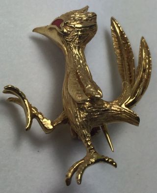 Vintage Roadrunner Brooch Pin 18k Solid Gold With Movement 4.  4 Grams Cond