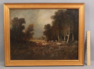 Antique Wesley Webber American Impressionist Bucolic Sheep Landscape Painting