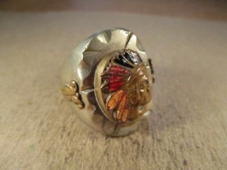 Vintage Large Mexican Biker Ring,  Mixed Metals,  Native Chief,  Size 12.  5,  36.  3g
