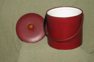 Georges Briard Vintage Ice Bucket W/ Handle Dk Red Marbled Faux Leather - - Ec