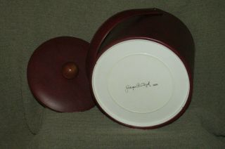 Georges Briard Vintage Ice Bucket w/ Handle Dk Red Marbled Faux leather - - EC 3