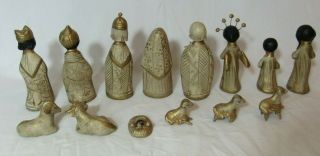 All Hand Reference Vintage Creche Clay Hand Painted Mexican Pottery Folk Art Nativity Set ...