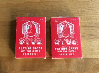 2 Vtg Stud Playing Cards W/ Jokers Poker Size Linen Finish Walgreens