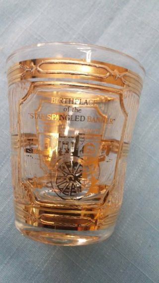 Vintage Culver Gold Shot Glass Ft.  Mchenry Baltimore Md.  Star Spangled Banner