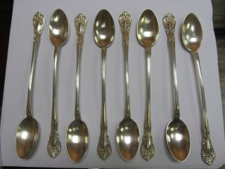 Alvin Chateau Rose Sterling Silver Set 8 Fine Iced Tea Spoons 7 1/2” Xlnt Cond