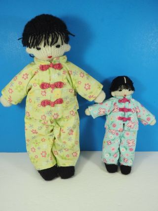 2 Crocheted Japanese Dolls,  13 " And 9 " Tall