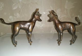 Ultra Rare Bronze Chinese Crested Dogs,  Xolo Hairless,  Figurine,  Sculpture,  Pair