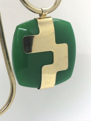 Vintage 1970s Huge Green And Goldtone Pendant Attb.  Lanvin ? - Snake Chain