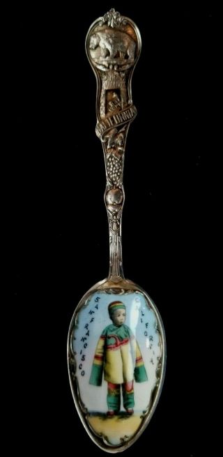 Paye & Baker Enamel Sterling Souvenir Spoon - " Chinese Boy " San Francisco,  Ca