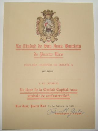 1958 San Juan Bautista Puerto Rico Letter Felisa Gautier Huesped De Honor