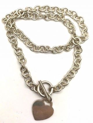 Taxco Mexico Vintage Oxidized Sterling Silver Heart Rolo - Link Toggle Necklace