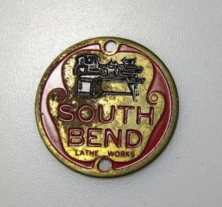 Vintage South Bend Lathe Nameplate Brass Shop round tag plate 2