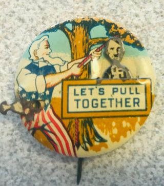 1.  75 " Mechanical Pin,  Uncle Sam Hanging Hitler,  Wwii,  " Let 