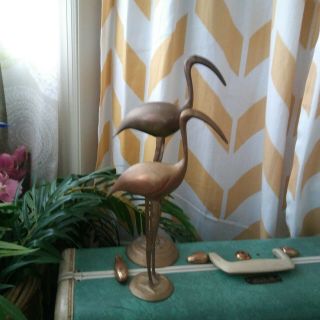 Vintage Tall Brass Cranes Birds Flamingo Mid Century Figurines