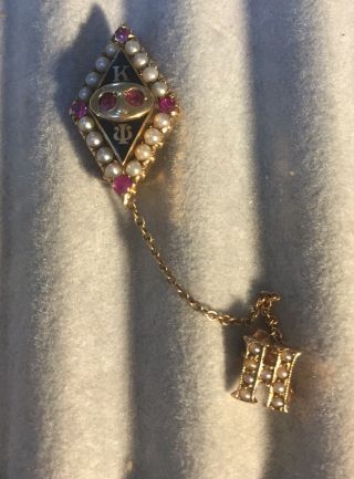 Kappa Psi Fraternity Pin - Gold With Pearls And Rubys 2