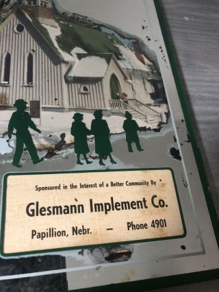 Vintage Glesmann Implement Dealer Mirror Advertisement Go To Church John Deere? 2