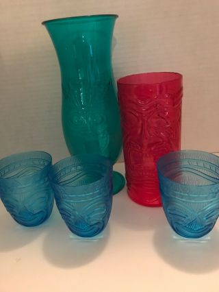 Tiki Head Cups Plastic Cups.  Set Of 5 Various Shape,  Size And Color.