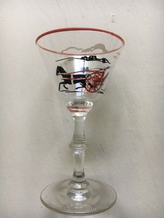 Vintage Mid Century Harness Horse Racing Sulky Trotters Theme Martini Glass Euc