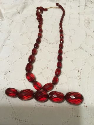Antique Cherry Amber Graduated Faceted Bead Necklace - 48gms,  Needs Restrung.