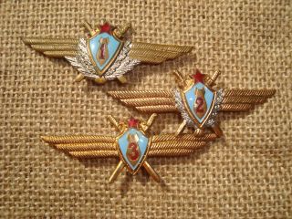 Russian Soviet Russia Ussr Order Medal Pin Set Of 3 Badges Navigator - Pilot 1,  2,  3