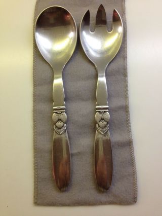 Georg Jensen Cactus Sterling Silver Salad Fork & Spoon Set W/steel 8 1/4 "