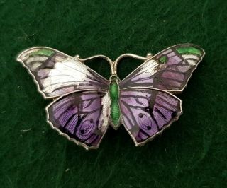 Antique 38 Mm Hallmarked 1917 Ja&s Sterling Silver Enamel Butterfly Pin Brooch