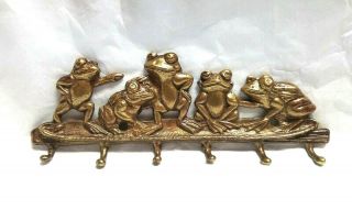 Vintage Brass Frog Key Holder Frog Figurine Key Rack Wall Plaque
