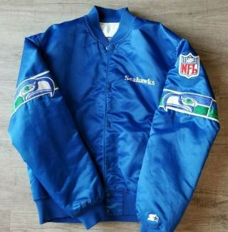 Seattle Seahawks Starter Satin Jacket Pro Line 1980’s Blue Vintage Large