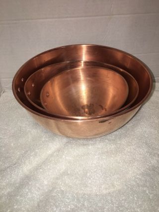 Vintage 3 Pc Copper Bowl Set