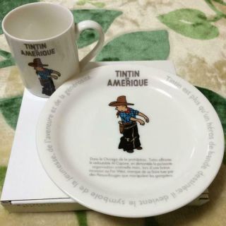 Rare Tintin Collector Plate And Mug Cup Ceramic Limited Item " Amerique "