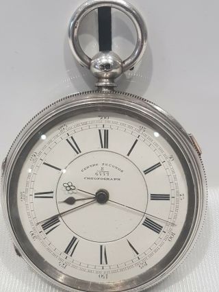 Large Antique Mens Silver Pocket Watch Centre Seconds Chronograph C1883