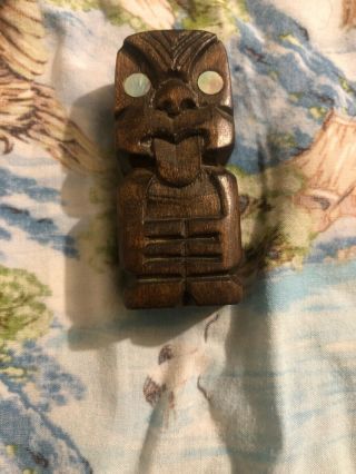 Vintage Small Maori Wood Statue Carving Tupapa Zealand 2.  8 Inches Tiki Teko