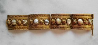 Antique Victorian Etruscan Banded Agate & Gilt Brass Bangle Bracelet